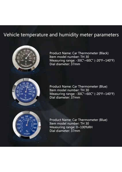 Higrometre-Mavi Oto Araba Araç Termometre/higrometre Saat Mini Küçük Klasik Gösterge Paneli Termometre Araba Havalı Dekorasyon Metal Alaşım (Yurt Dışından) fırsatları