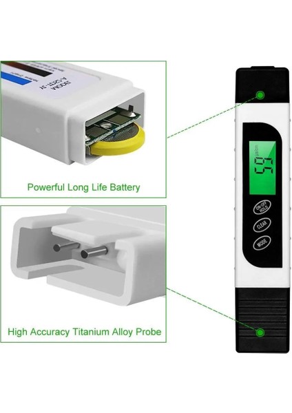 Yeşil Tds Metre Su Kalitesi Test Cihazı Tds Ectemperature Meter 3'ü 1 Arada 0-9999 Ppm Metre Içme Suyu Testi, Kahve, Yüzme Havuzu Için (Yurt Dışından) indirimleri
