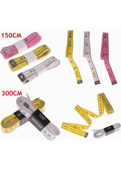 300 cm Dayanıklı Yumuşak 1.5/3 Metre 150/300 cm Dikiş Terzi Bandı Vücut Ölçme Tedbir Cetvel Terzilik Pvc Plastik Sarı Beyaz Pembe (Yurt Dışından) fiyatları