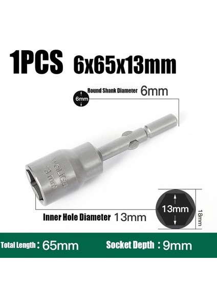 6X65X13MM 1 Adet 4MM-19MM Darbeli Altıgen Soket 6mm Yuvarlak Şaft Vida Somun Sürücü Allen Anahtarı 802 Elektrikli Tornavida Matkap Ucu Adaptör Soketi Kiti (Yurt Dışından)