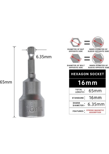 16MM Lokma Anahtar 6-19MM 1/4 ''shank Hex Kol Nozulları Vida Somun Anahtarı Aracı Seti Adaptörü Matkap Ucu Tamir El Aleti Tornavida (Yurt Dışından)
