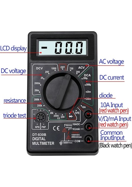 Siyah 2 Renkli LCD Dijital Multimetre Ac/dc 750/1000 V Dijital Mini Multimetre Probu Voltmetre Ampermetre Ohm Test Cihazı Metre Ölçer (Yurt Dışından)