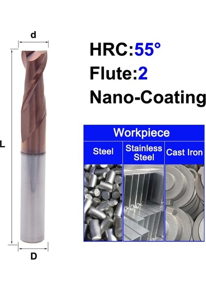 2X4X50L 2F55C Mosask 1 Adet 4 Flüt HRC65 HRC55 HRC45 2 Flüt Tungsten Çelik Cnc Kesme Aletleri Alaşım Karbür Freze (Yurt Dışından)