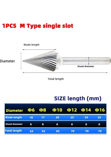 6mm M Tipi 1 Adet Kafa Tungsten Karbür Döner Dosya Aracı Noktası Çapak Kalıp Öğütücü Aşındırıcı Aletler 6mm Shank Matkap Freze Oyma Ucu Araçları (Yurt Dışından)