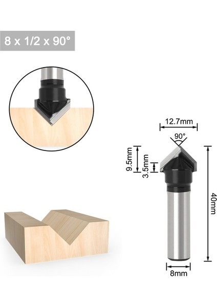 8X12.7X90DEGREE 1 Adet 8mm Shank 90 Derece V Oluk Şablonu V-Groove V Kanal Açma Yönlendirici Bit Temizleme Gömme Trim Köşe Yuvarlak Koy Kutusu Uçları Araçları (Yurt Dışından)