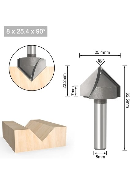 8X25.4X90DEGREE 1 Adet 8mm Shank 90 Derece V Oluk Şablonu V-Groove V Kanal Açma Yönlendirici Bit Temizleme Gömme Trim Köşe Yuvarlak Koy Kutusu Uçları Araçları (Yurt Dışından)