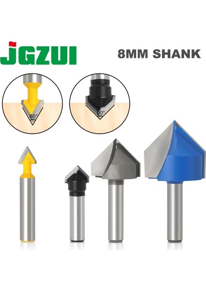 8X25.4X90DEGREE 1 Adet 8mm Shank 90 Derece V Oluk Şablonu V-Groove V Kanal Açma Yönlendirici Bit Temizleme Gömme Trim Köşe Yuvarlak Koy Kutusu Uçları Araçları (Yurt Dışından)
