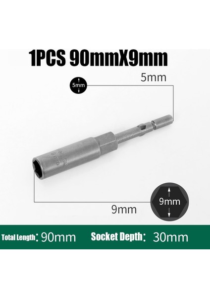 1 Adet 90MMX9MM 90/100MM 5MM-19MM 801 Elektrikli Tornavida Altıgen Soket Kovanı 5mm Yuvarlak Sap 30MM Derinlik Darbeli Soket Adaptör Vida Somun Anahtarı (Yurt Dışından)