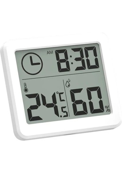 Beyaz Ultra Ince Dijital Termometre Ölçer Otomatik Elektronik Nem Monitörü Çalar Saat 3.2 Inç LCD Kapalı Kuru Higrometre (Yurt Dışından)