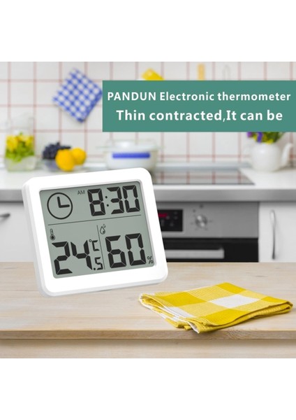 Beyaz Ultra Ince Dijital Termometre Ölçer Otomatik Elektronik Nem Monitörü Çalar Saat 3.2 Inç LCD Kapalı Kuru Higrometre (Yurt Dışından)