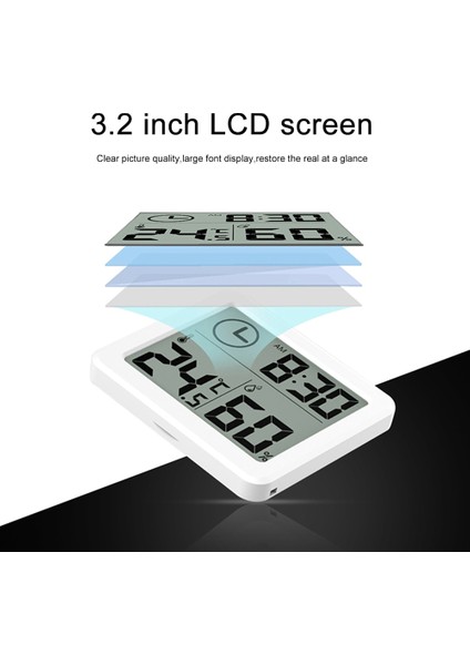Beyaz Ultra Ince Dijital Termometre Ölçer Otomatik Elektronik Nem Monitörü Çalar Saat 3.2 Inç LCD Kapalı Kuru Higrometre (Yurt Dışından)