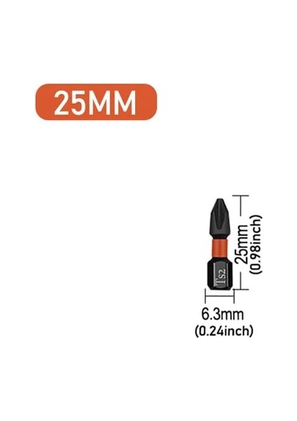 25MM 1 Adet Manyetik Çapraz Ph2 Bit S2 Alaşımlı Darbe Toplu Kafa Sertlik Tornavida Ucu Anti Kaymaz Tornavida El Matkap Ucu Araçları (Yurt Dışından)