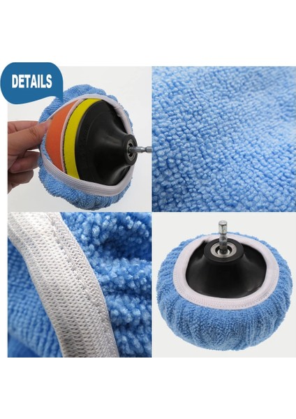 Açık Mavi 5 Inç 6 Inç Araba Parlatıcı Pedi Kaput Waxers Kaput Seti, Yün + Pamuk + Mikrofiber + Mercan Polar Araba Boyası Bakım Parlatma Için (Yurt Dışından)