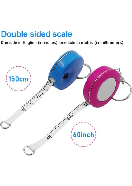 Sarı 3 Adet 150 Cm/60 "metra Tedbirler Taşınabilir Geri Çekilebilir Cetvel Mini Şeker Renk Anahtarlık Çocuk Cetvel Santimetre Inç Rulo Bant (Yurt Dışından)