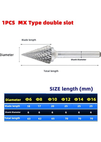 6 mm Mx Tipi 1 Adet Kafa Tungsten Karbür Döner Dosya Aracı Noktası Çapak Kalıp Öğütücü Aşındırıcı Aletler 6 mm Shank Matkap Freze Oyma Ucu Araçları (Yurt Dışından)