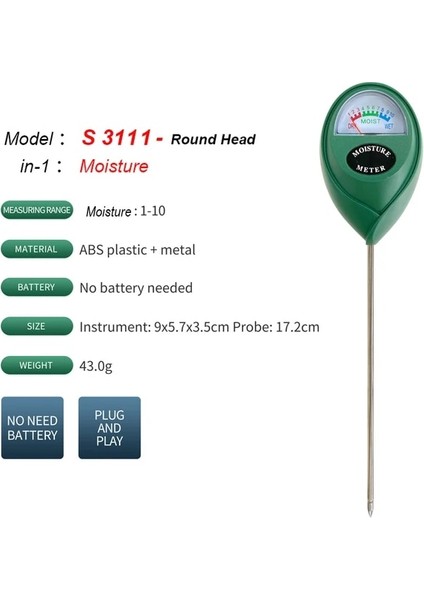 Nem -S3111 Otomatik 5-In-1 Pot Toprak Test Cihazı Ph Analiz Cihazı Termometre Için Nem Asitliği Ph Nem Doğurganlığı Bahçe Tesisi Toprak Ph Için (Yurt Dışından)