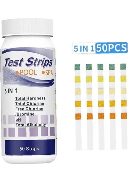 Ph Test Şeritleri 50 Adet 5-In-1 Çok Amaçlı Klor Ph Test Şeritleri Yüzme Havuzu Su Alkalinite Sertlik Test Şeridi Havuz Test Cihazı Bahçe Aletleri (Yurt Dışından)