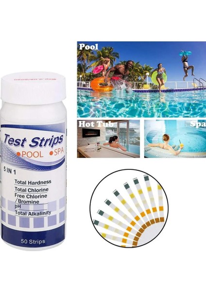 Ph Test Şeritleri 50 Adet 5-In-1 Çok Amaçlı Klor Ph Test Şeritleri Yüzme Havuzu Su Alkalinite Sertlik Test Şeridi Havuz Test Cihazı Bahçe Aletleri (Yurt Dışından)