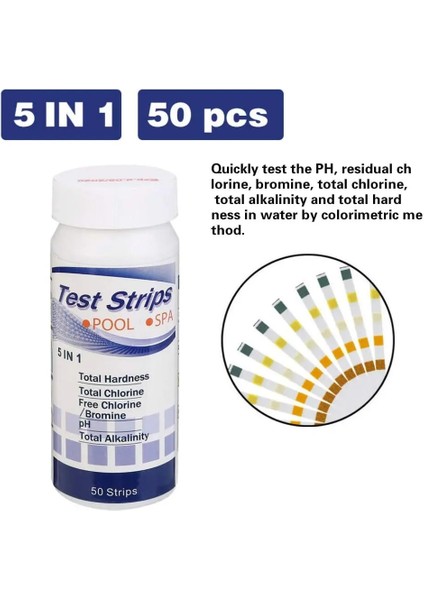 Ph Test Şeritleri 50 Adet 5-In-1 Çok Amaçlı Klor Ph Test Şeritleri Yüzme Havuzu Su Alkalinite Sertlik Test Şeridi Havuz Test Cihazı Bahçe Aletleri (Yurt Dışından)