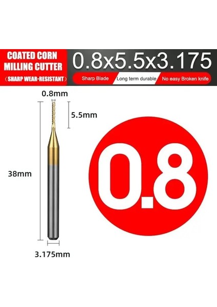 0.8mm Kaplamalı Pcb Mısır Freze Kesici Ithal Alaşım Freze Kesici Oyma Devre Tungsten Çelik Freze Kesici 0.6-3.175MM (Yurt Dışından)