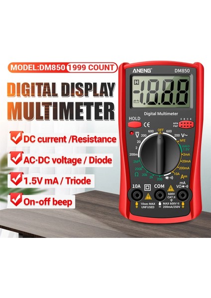 Kırmızı DM850 2000 Sayım Akıllı Multimetre Taşınabilir Ac Dc Test Cihazı Volt Voltmetre Ampermetre Ohm Gerilim Akım Direnç Frekans Ölçer (Yurt Dışından) modelleri