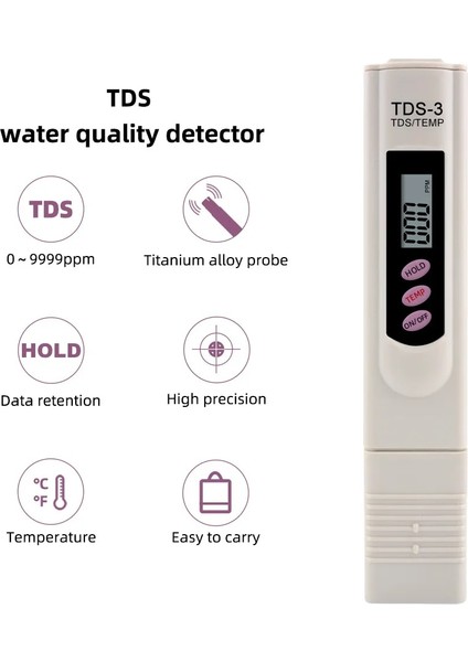 Yüksek Kaliteli Taşınabilir Dijital Tds Metre Filtresi Ölçüm Su Kalitesi Saflık Test Cihazı Içecek Su Tds Metre Kalem Tipi (Yurt Dışından)