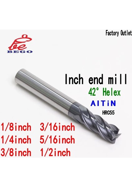 1-8 Inç Karbür Tungsten Çelik Inç Freze Kesici 1/8 3/16 1/4 5/16 3/8 1/2 "cnc End Mill 4 Flüt Profesyonel HRC55 3.175 6.35 12.7 mm (Yurt Dışından)