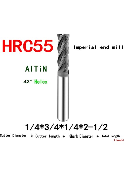 1-8 Inç Karbür Tungsten Çelik Inç Freze Kesici 1/8 3/16 1/4 5/16 3/8 1/2 "cnc End Mill 4 Flüt Profesyonel HRC55 3.175 6.35 12.7 mm (Yurt Dışından)