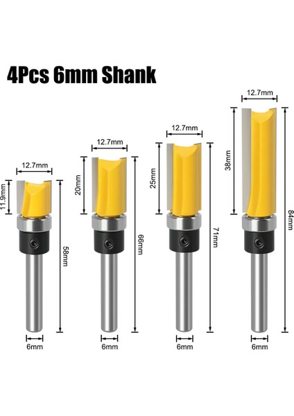 6.35X12.7X20MM 6MM/6.35MM Shank Gömme Trim Yönlendirici Bit Bıçak Şablon Desen Bit Rulman 1/2 "düz Uçlu Değirmen Ağaç Işleme Dia 12.7mm (Yurt Dışından) modelleri