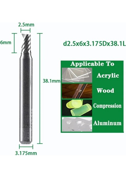 D2.5X6X3.175DX38.1L Spiral Uçlu Değirmen 3.175/4/5/6/8MM Shank Tek Flüt Freze Kesiciler 3D Cnc Router Bit Akrilik Ahşap Alüminyum Için Gravür Kesim (Yurt Dışından)