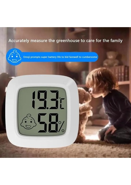 Beyaz Kapalı Sıcaklık Nem Monitörü Mini Dijital Higrometre Termometre Ölçer LCD Ekranlı Yüz Simgeleri Çok Fonksiyonlu (Yurt Dışından) fırsatları