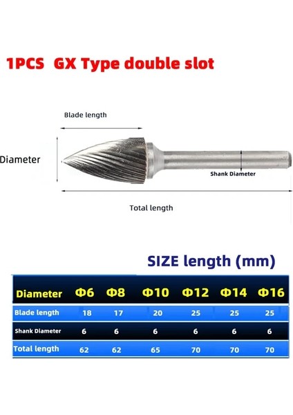 6 mm Gx Tipi 1 Adet Kafa Tungsten Karbür Döner Dosya Aracı Noktası Çapak Kalıp Öğütücü Aşındırıcı Aletler 6 mm Shank Matkap Freze Oyma Ucu Araçları (Yurt Dışından)