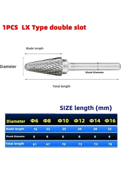 6 mm Lx Tipi 1 Adet Kafa Tungsten Karbür Döner Dosya Aracı Noktası Çapak Kalıp Öğütücü Aşındırıcı Aletler 6 mm Shank Matkap Freze Oyma Ucu Araçları (Yurt Dışından)