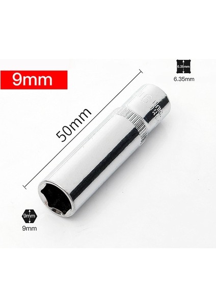 BS09-9MM-5CM 1 Adet Yüksek Kalite 1/4 Lokma Seti Adapterlong Soketler 4-14MM Derin Soket Aracı Kafaları Tork Anahtarı Cırcır Soket Anahtarı (Yurt Dışından)