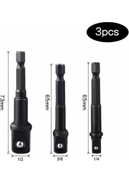 Uzun 3 Adet (1 Takım) Darbe Soketi Adaptör Soketi Seti Darbe Soketi Adaptörü Dönüştürücü 1/4 3/8 1/2 Inç Somun Sürücü Soket Hex Shank Uzatma El Aleti (Yurt Dışından)