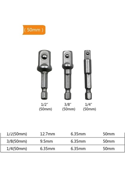 3 ADET-50MM 3 Adet/takım Krom Vanadyum Çelik Soket Adaptörü Hex Shank 1/4 "3/8" 1/2 "uzatma Uçları Elektrikli Matkap Kafaları Kare Soket Matkaplar (Yurt Dışından)