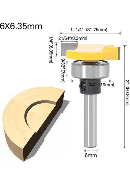 6X6.35MM 6mm Sap 1/4 Sap Kolu Kemer Rulman T Kesici Planya Bıçağı Freze Ucu Marangoz Çentik Bıçağı (Yurt Dışından)