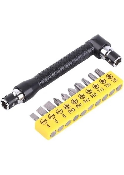10 Adet Bit L-Şekilli Çift Kafa Tornavida Yardımcı Mini Lokma Anahtar 1/4 "6.35MM Tornavida Uçları Anahtar Aracı ve Tornavida Ucu Matkap Seti (Yurt Dışından)