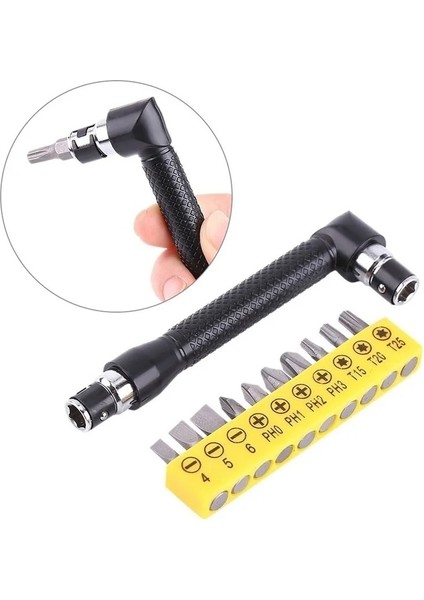 10 Adet Bit L-Şekilli Çift Kafa Tornavida Yardımcı Mini Lokma Anahtar 1/4 "6.35MM Tornavida Uçları Anahtar Aracı ve Tornavida Ucu Matkap Seti (Yurt Dışından)
