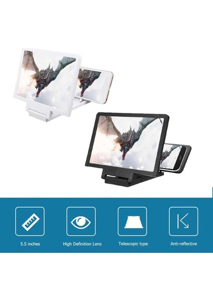 Beyaz 3D Cep Telefonu Ekran Büyüteç Hd Cep Telefonu Video Büyüteç Taşınabilir Katlanabilir Büyüteç 1.5 Kez Büyütme Aleti (Yurt Dışından) fiyatları