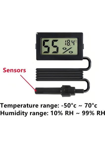 Telli Siyah Mini LCD Dijital Termometre Higrometre Uygun Sıcaklık Sensörü Cihazı Buzdolabı Akvaryum Kapalı Alana Uygun (Yurt Dışından)