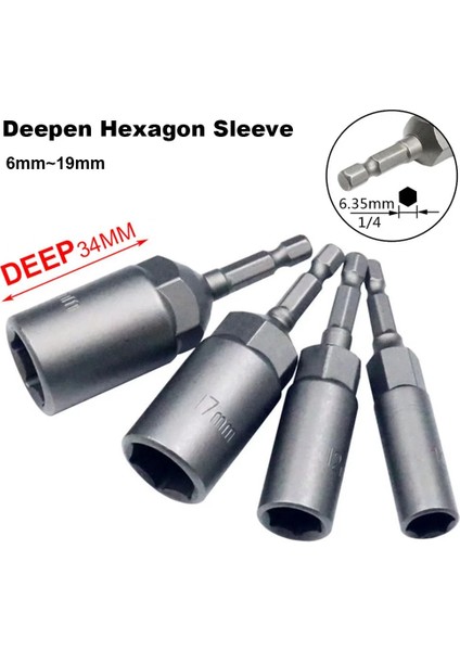 7mm 6MM-19MM 1/4 ''pnömatik Soket Setleri Derin Altıgen Elektrikli Matkap Kol Soket Kafası Elektrikli Tornavida Anahtarı El Aletleri (Yurt Dışından) fiyatları