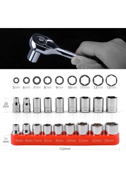 9 Adet Altıgen Soketler 1/4 Inç Sürücü 5-13MM Hex Bit Metrik Lokma Anahtar Başlı Somun Temizleme Aracı Bit Kol Kiti Cırcır Anahtarı Aracı (Yurt Dışından)