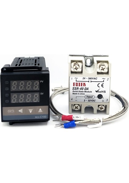 3m Line X1 REX-C100 Dijital Termostat Pıd Sıcaklık Kontrol Cihazı Ssr Çıkışı + MAKS.40A Ssr Röle + K Termokupl Probu Isı Emici 0-1300C (Yurt Dışından)