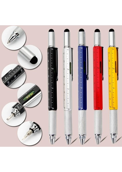 20 Adet Combo 6 In 1 Çok Fonksiyonlu El Tornavida Aracı Tükenmez Kalem Ölçüm Teknolojisi Cetvel Mini Tornavida Dokunmatik Ekran Stylus (Yurt Dışından)
