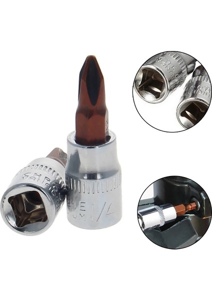 Pz1 Çapraz Uzunluk 38MM 2 Adet 1/4 "başlık Soketleri 38MM Uzunluk Krom Vanadyum Çelik Sürücü Soket Adaptörü Bit Soket Ph1-Ph3 H3-H8 TX10 TX20 TX30 TX40 (Yurt Dışından)