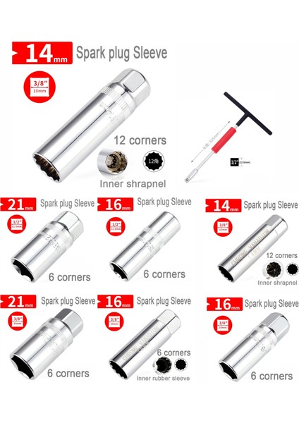 03 1 Adet 14 16 21MM Buji Lokma Anahtar Araba Sökme Onarım Kol Anahtarı 3/8 1/2 Inç Şarapnel Lokma Anahtar Aracı (Yurt Dışından)