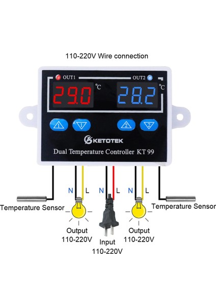 110-220V Tek Çıkışlı Dijital Termostat Regülatörü KT99 Ac 220V 12V 24V 10A Doğrudan Çıkış Mikrobilgisayar Sıcaklık Kontrol Cihazı Anahtarı Ntc/k Sensörü (Yurt Dışından)