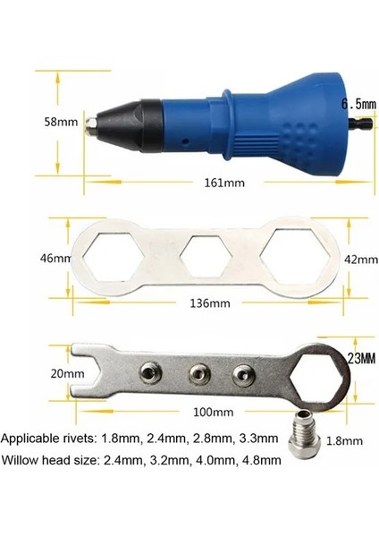 Mavi Elektrikli Somun Perçin Tabancası Perçin Somunu Aracı Perçinleme Matkap Malzemeleri Akülü Perçinler Matkap Adaptörü 2.4mm-4.8mm Somun Aracı Aksesuarları (Yurt Dışından)