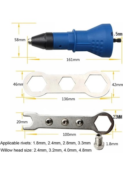 Mavi Elektrikli Somun Perçin Tabancası Perçin Somunu Aracı Perçinleme Matkap Malzemeleri Akülü Perçinler Matkap Adaptörü 2.4mm-4.8mm Somun Aracı Aksesuarları (Yurt Dışından) modelleri